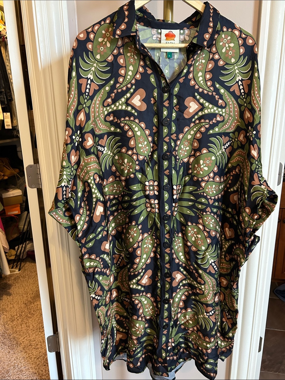 FARM RIO Martina Midi Shirt Dress In
Scarf Black(size Large) - Picture 8 of 12